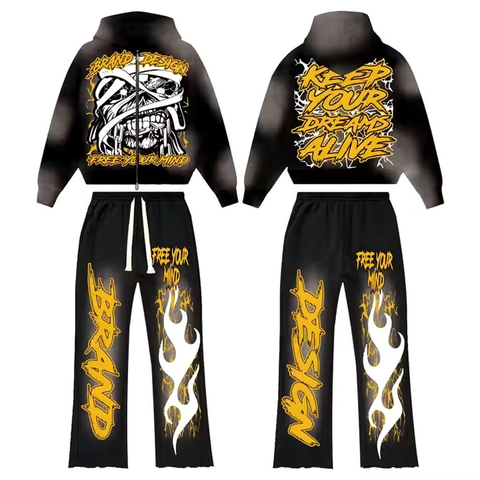 100% Cotton Men's Casual Sweat Suit Rhinestones