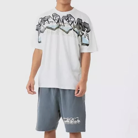 Oversized T Shirt Shorts Set White Grey
