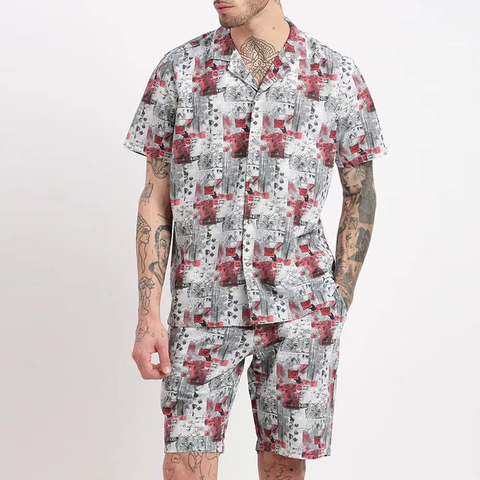 Shirt Shorts Set Abstract Print Resort Casual
