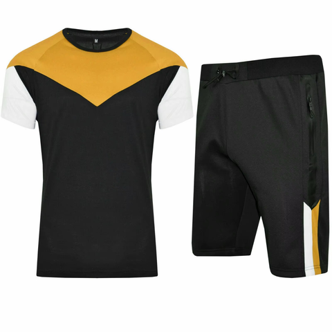 T Shirt Shorts Set Black Yellow White