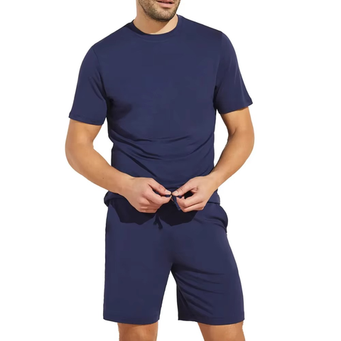 T Shirt Shorts Set Navy Blue Cotton