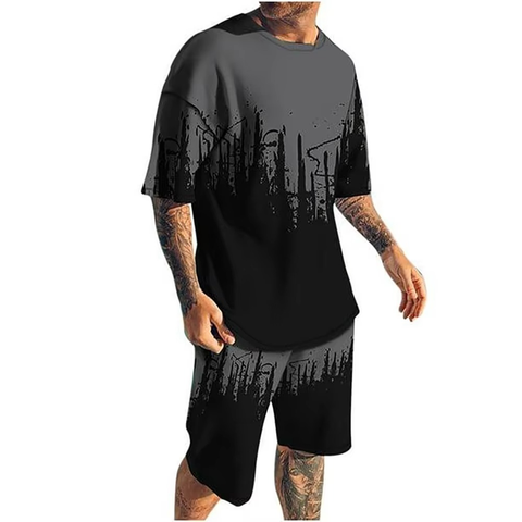 Men Summer Two Piece Casual Shirt Shorts