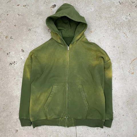 Fashionable 100% Cotton Zip Up Hoodie Acid