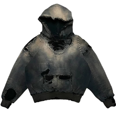 Streetwear Hoodie Acid Wash & Distressed Raw