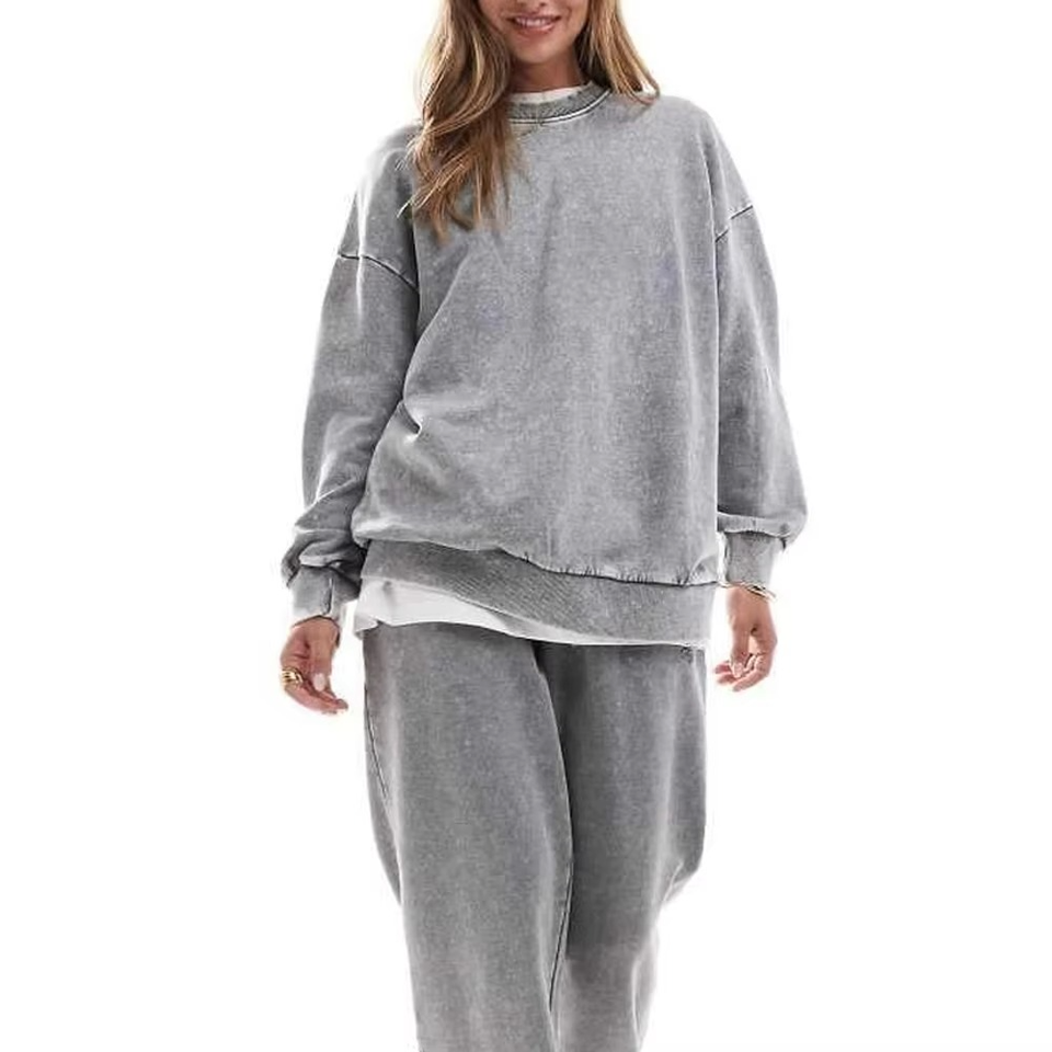 Women Oversized Sweatshirt Crewneck Acid Wash Hoodie - Image 3