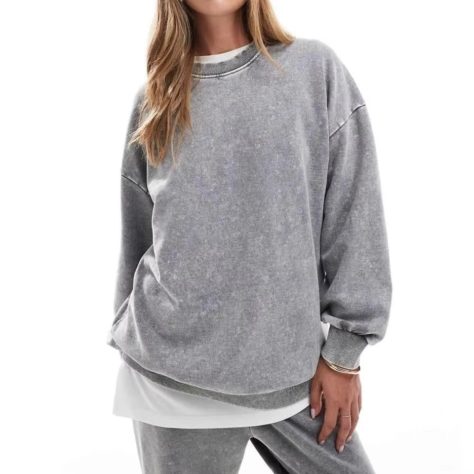 Women Oversized Sweatshirt Crewneck Acid Wash Hoodie - Image 2
