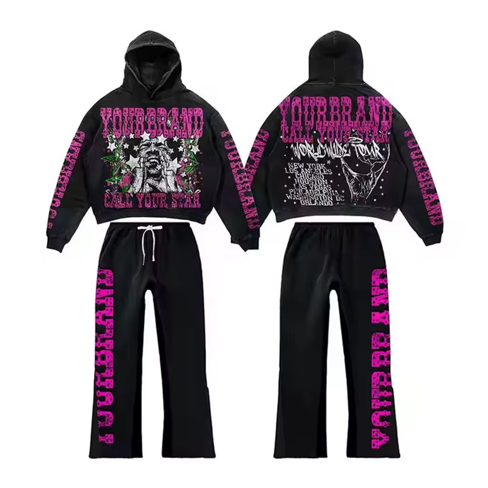 100% Cotton Men's Casual Sweat Suit Rhinestones - Image 5