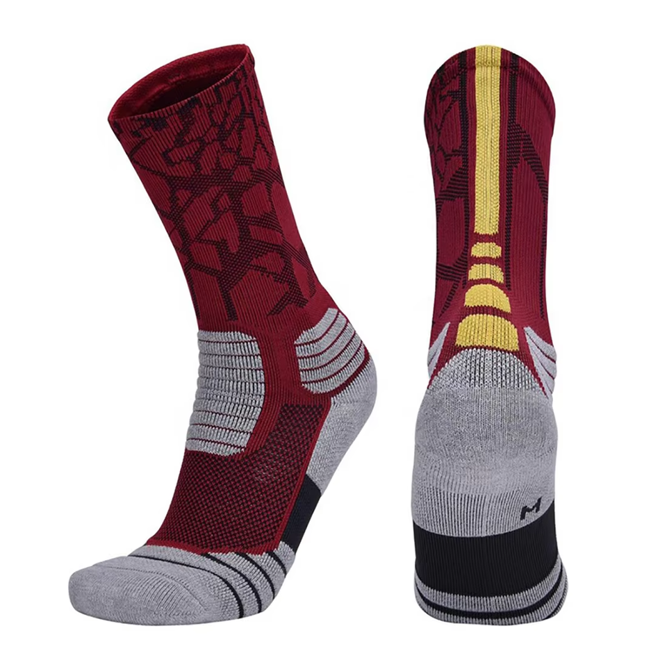 Athletic Crew Socks Red Gray Solid Spandex - Image 2
