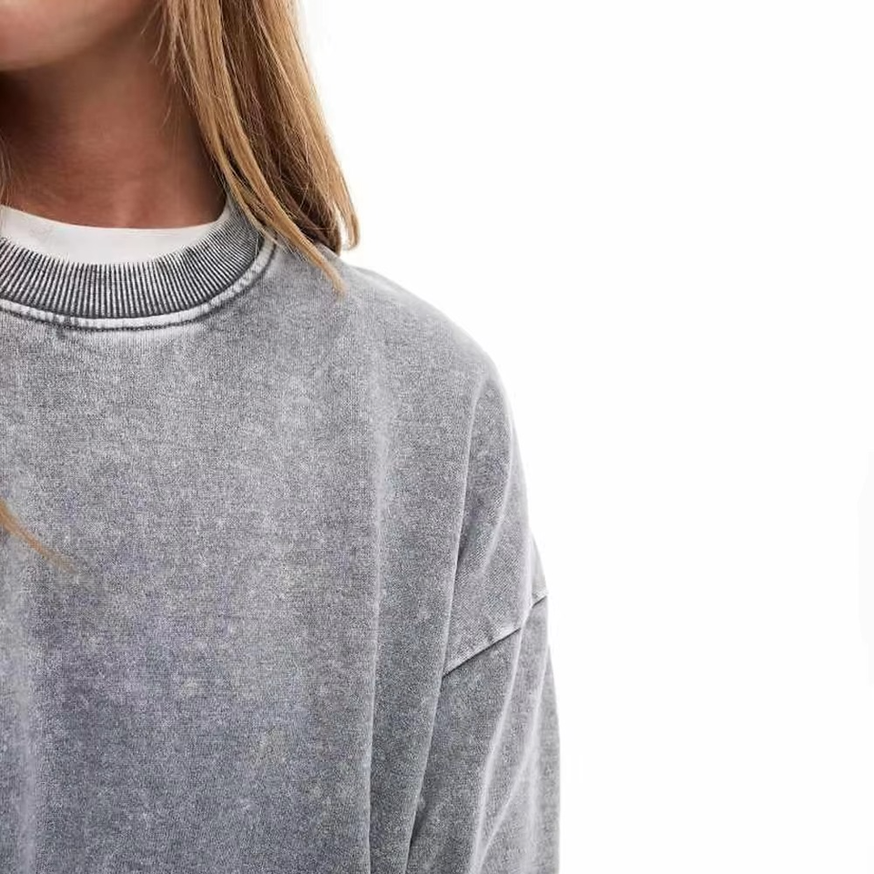 Women Oversized Sweatshirt Crewneck Acid Wash Hoodie - Image 4