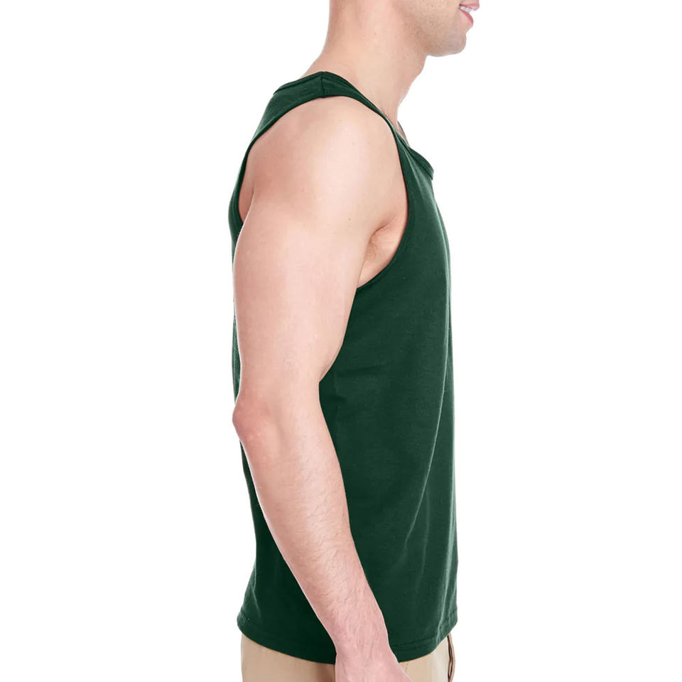 Men's Solid Forest Green Cotton Tank Top - Image 3