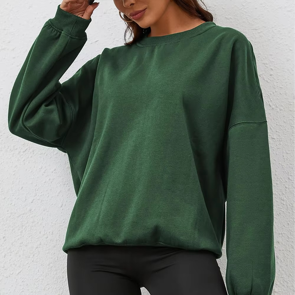 Women's Oversized Crew Neck Sweatshirt Solid Green - Image 4