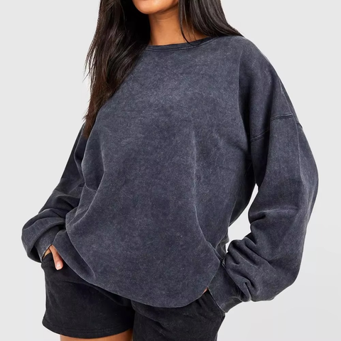 Women's High Acid Wash Fleece Oversized Pullover
