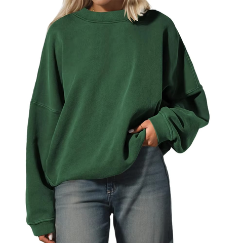 Women's Oversized Crew Neck Sweatshirt Solid Green