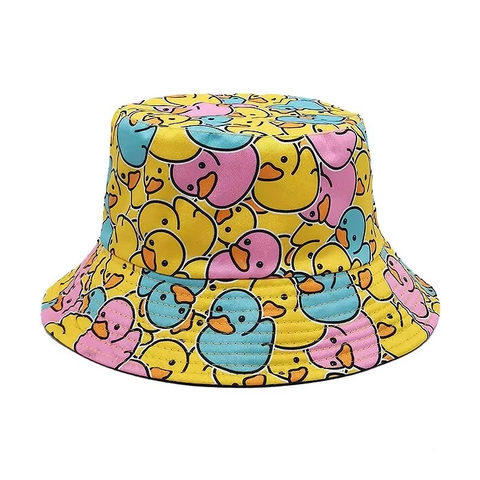 Yellow Duck Printed Canvas Denim Fisherman's Hat