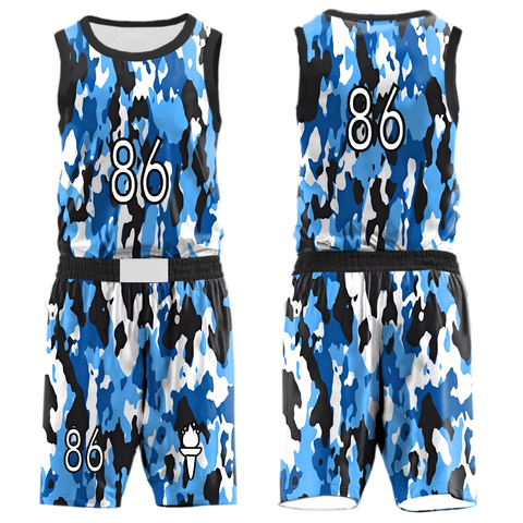 Bold Blue Camo Basketball Uniform Set Sublimated