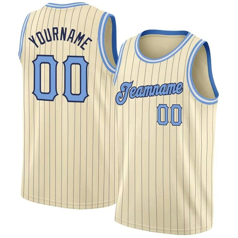 Basketball Jersey Cream Pinstripe Sky Blue Trim
