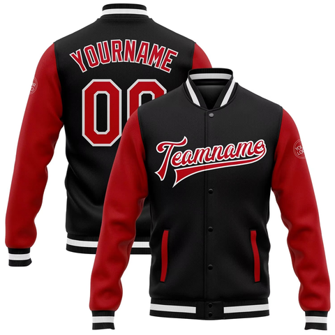 Black Red Varsity Jacket Personalized Name Number