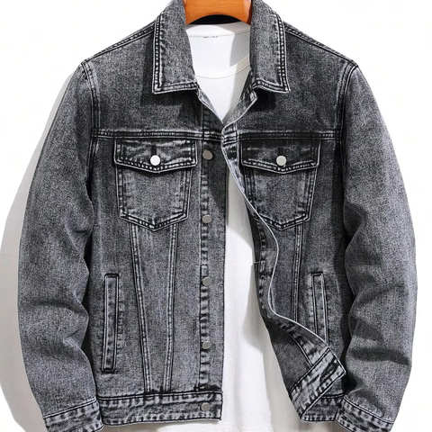Black Washed Denim Jacket Men Casual Trucker