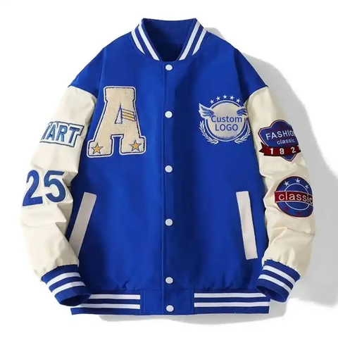 Chenille Patch Varsity Jacket Embroidered Letterman Blue