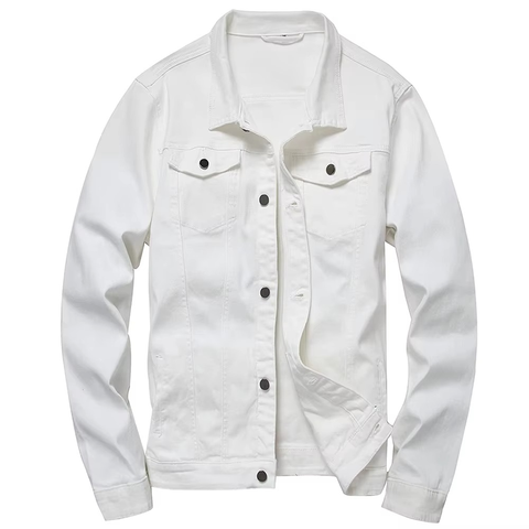 Coated Stand White Denim Jacket Men Women