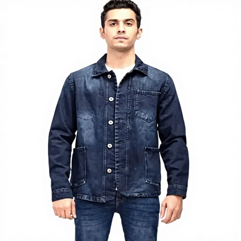 Indigo Denim Chore Jacket Men Cotton Workwear