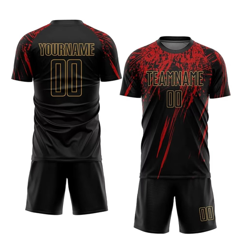 Men's Soccer Jersey Set Black Red Splatter