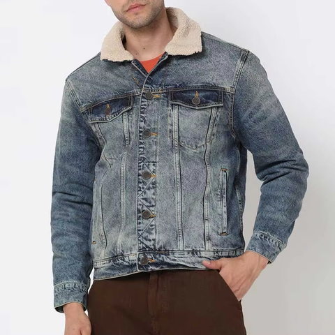 Sherpa Lined Denim Jacket Men Winter Fleece