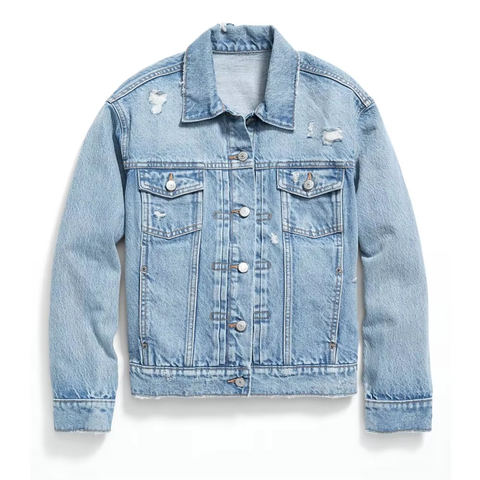 High Women Denim Jacket Distressed Ripped Design