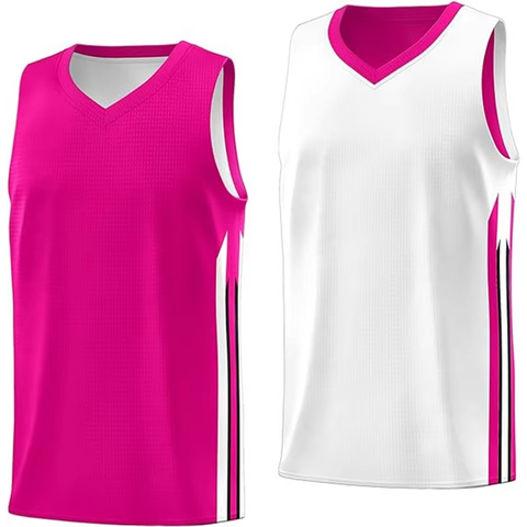 Reversible Basketball Jersey Pink White Sleeveless V