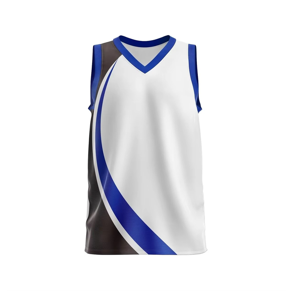 Men's Sleeveless Basketball Jersey White Blue Gray - Image 5