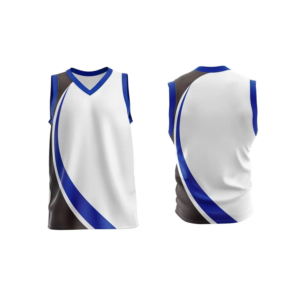 Men's Sleeveless Basketball Jersey White Blue Gray - Image 4
